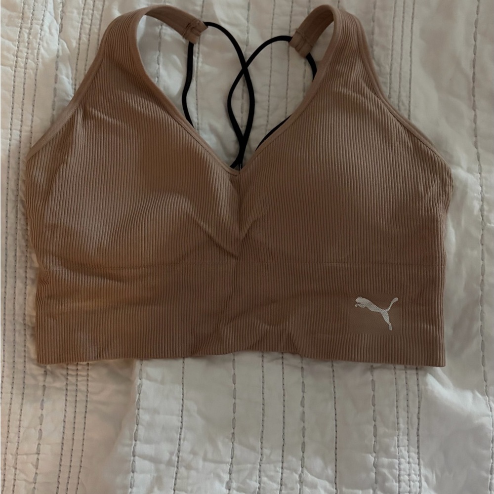 Puma Women's Brown Sports Bra with Logo